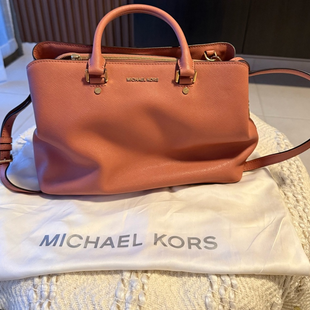 Michael Kors Savannah Large Saffiano Leather Satchel Bag - Old Rose